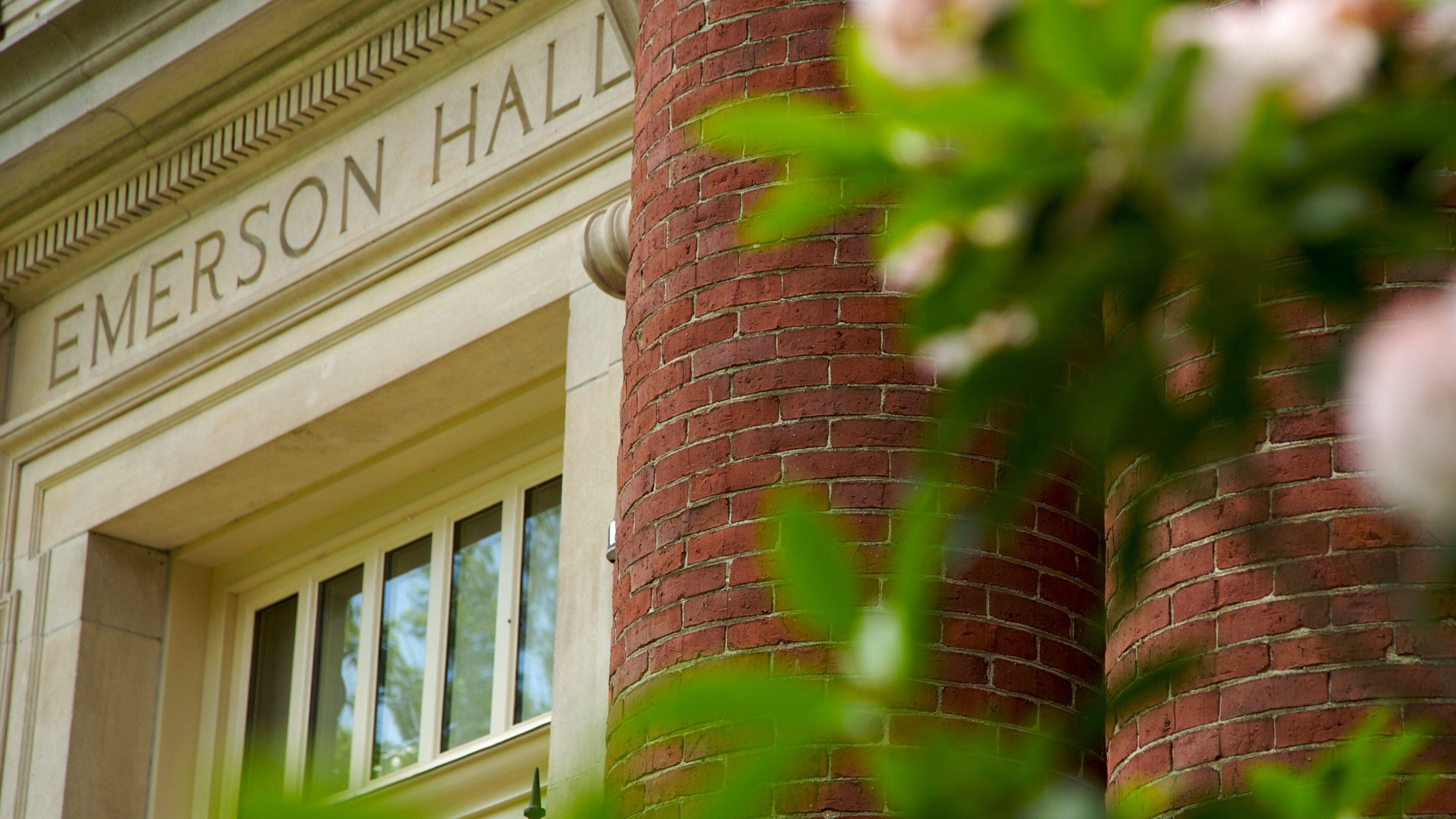 Harvard University's Emerson Hall showcases historic architecture in springtime bloom