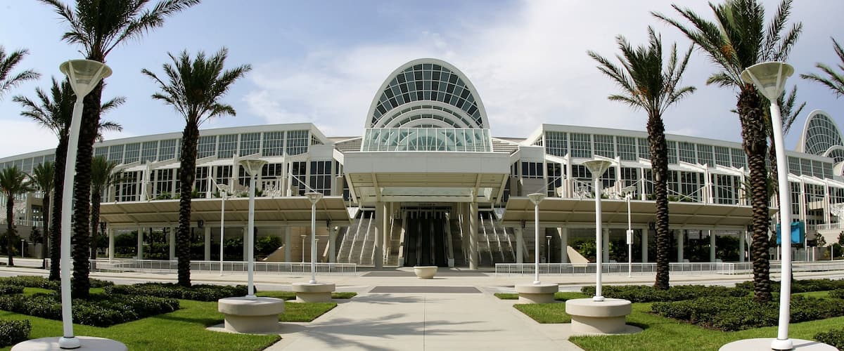 Orange County Convention Center showing modern architecture and theater scenes