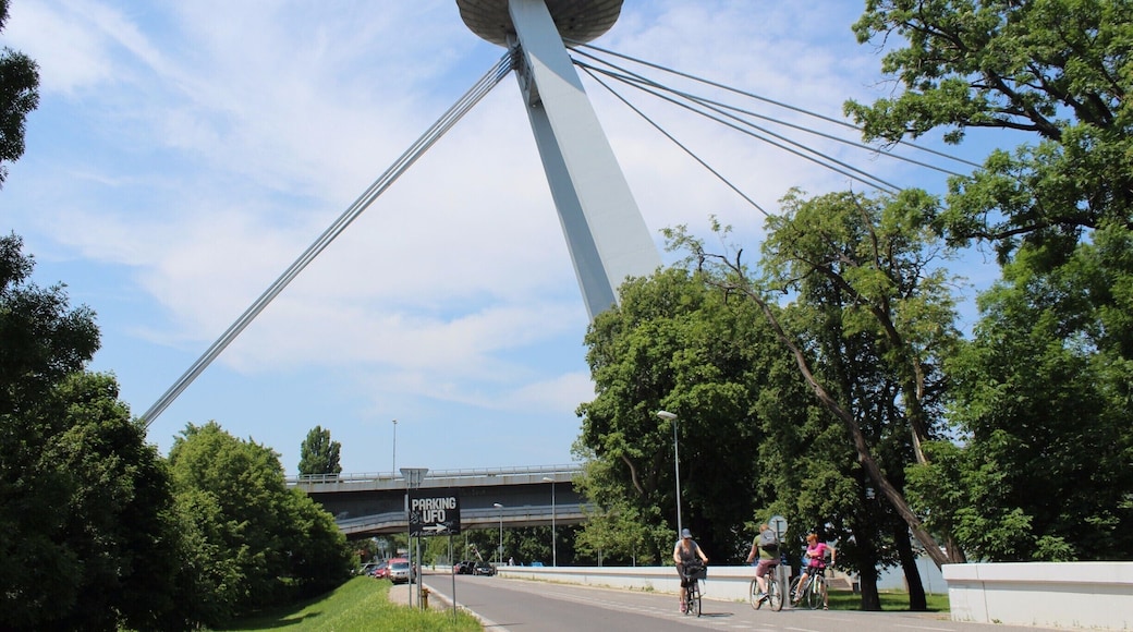 The tower of Novy Most, better known as UFO tower stands out over the south part of the bridge. If you have a student card regardless of the country you get a 50% discount on getting to the roof to take spectacular shots of Old Bratislava.