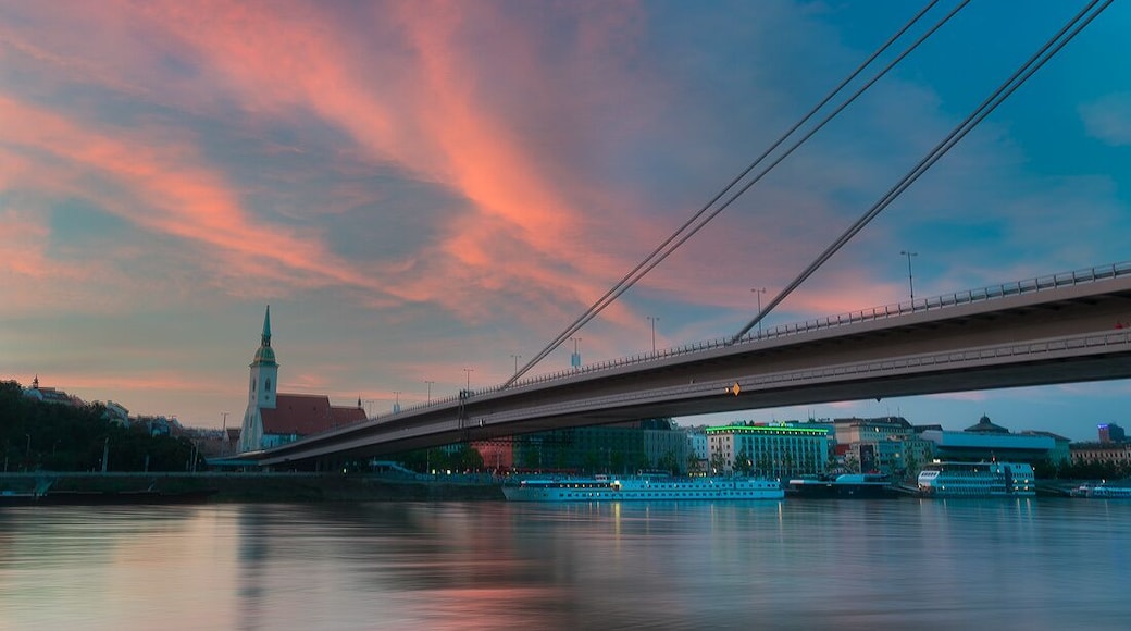 Novy Most, or New Bridge has a UFO structure on the other end where you can climb up for 5 Euros and see a great view of Bratislava.
http://www.alwayswanderlust.com/a-day-in-bratislava-the-beauty-on-the-danube/