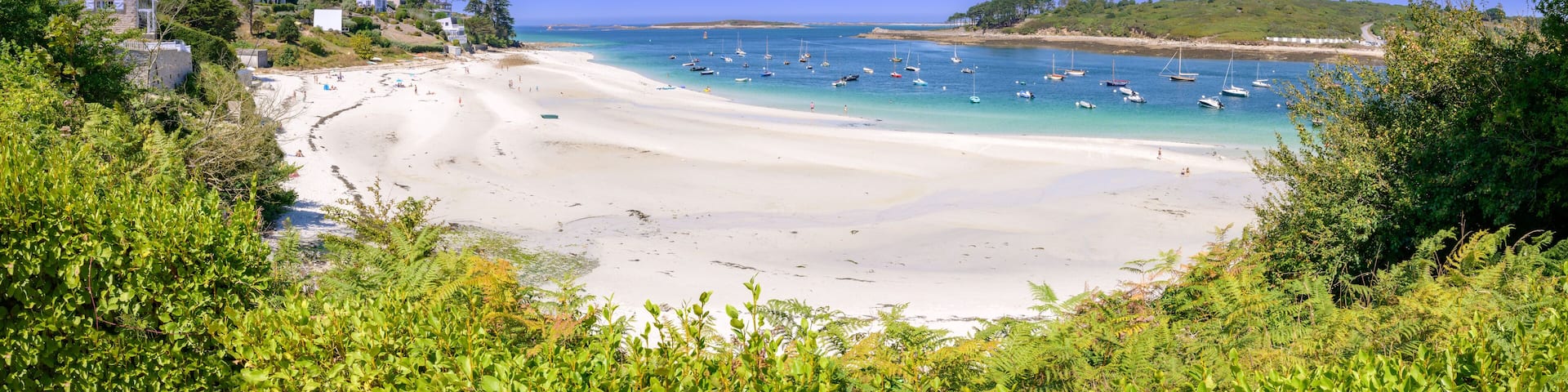 Photo panoramique de la Plage de Béniguet à côté de l'Aber Benoît à marée basse durant une journée estivale - Saint-Pabu (Finistère) en Bretagne