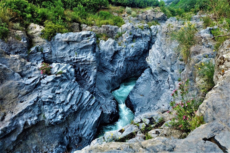 Amazing gorge of the Alcantara river on Sicily.