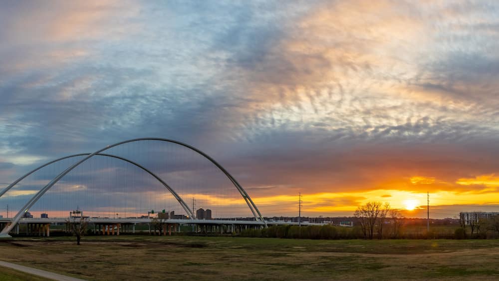 Margaret hunt hill bridge dallas sunset over trinity river