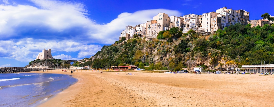 Italian summer holidays - beautiful Sperlonga town with wide beach, Shutterstock ID 1061688089, Purchase Order: -
