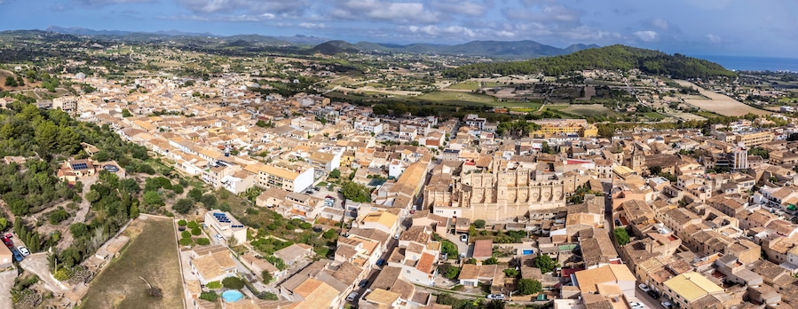 village of Son Servera, seen from the air, Mallorca, Balearic Islands, Spain