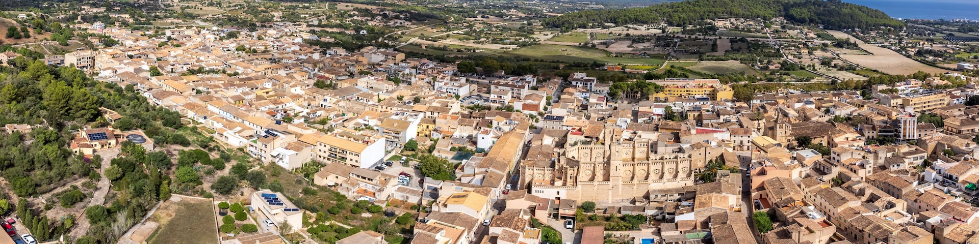 village of Son Servera, seen from the air, Mallorca, Balearic Islands, Spain