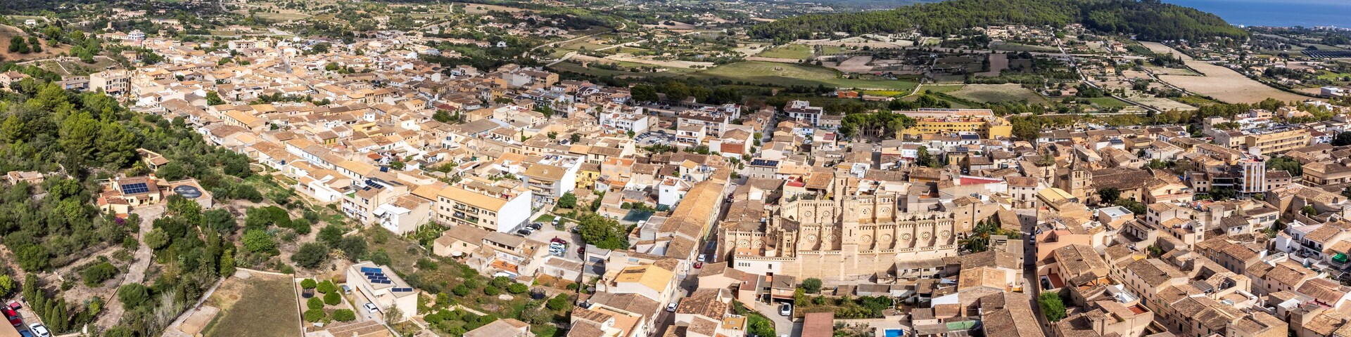 village of Son Servera, seen from the air, Mallorca, Balearic Islands, Spain