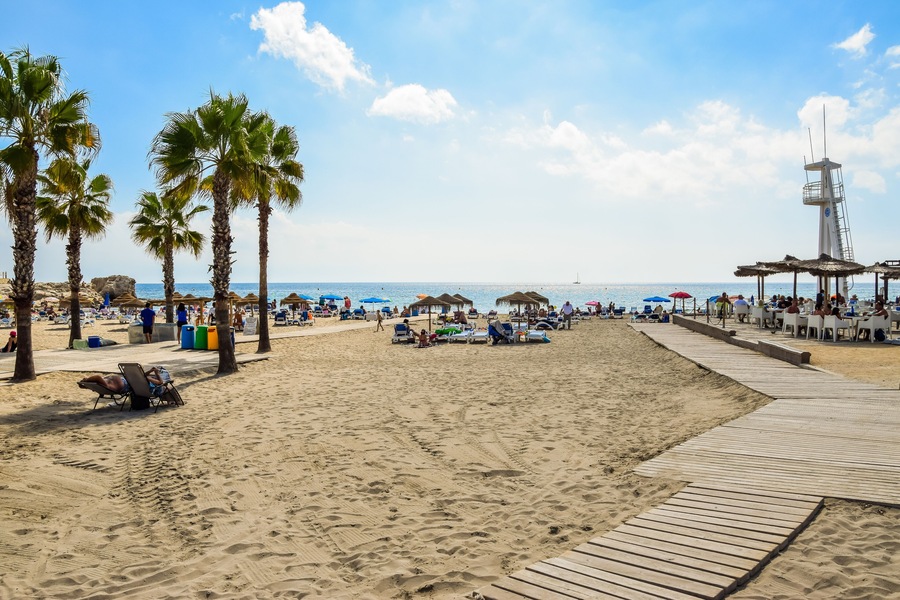 Playa de L'Ampolla beach in Moraira, Costa Blanca, Spain.