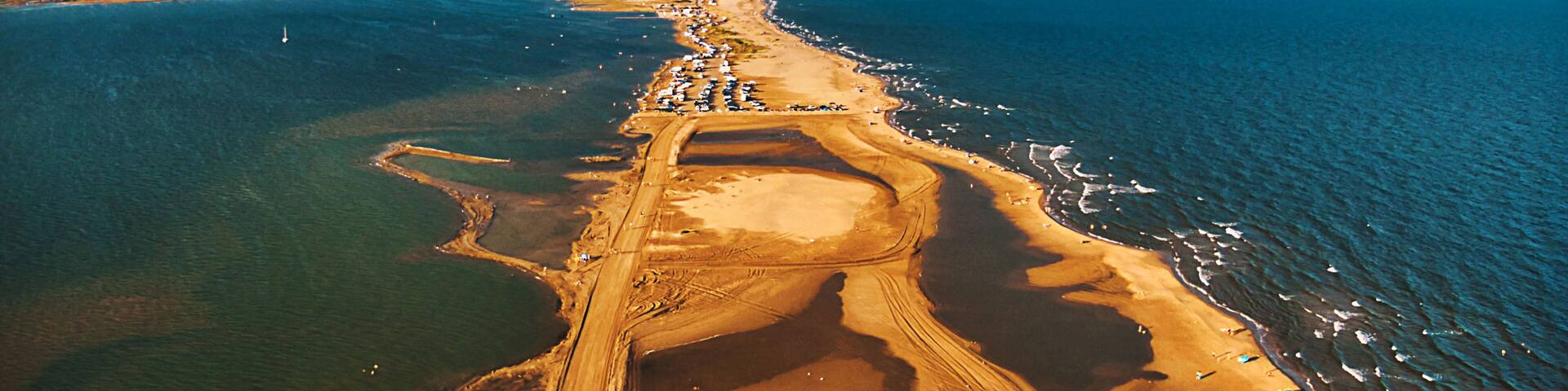 Aerial view of Punta de la Banya, located at the southern end of the Ebro delta