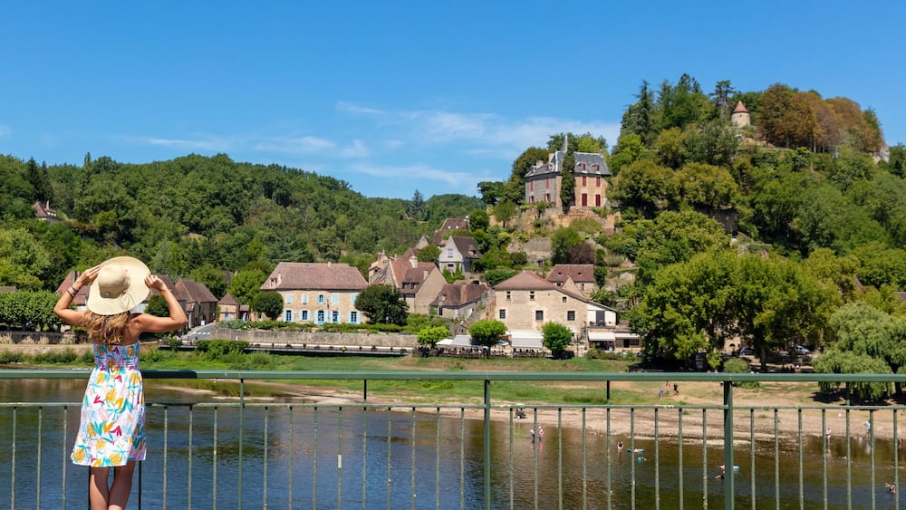 Panorama city landscape france countryside view and woman tourist