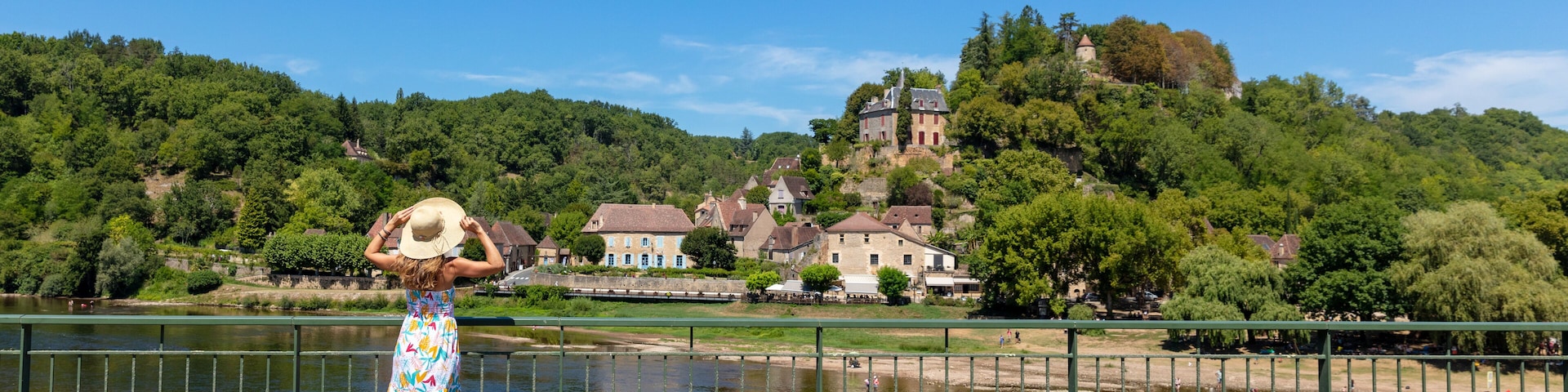Panorama city landscape france countryside view and woman tourist