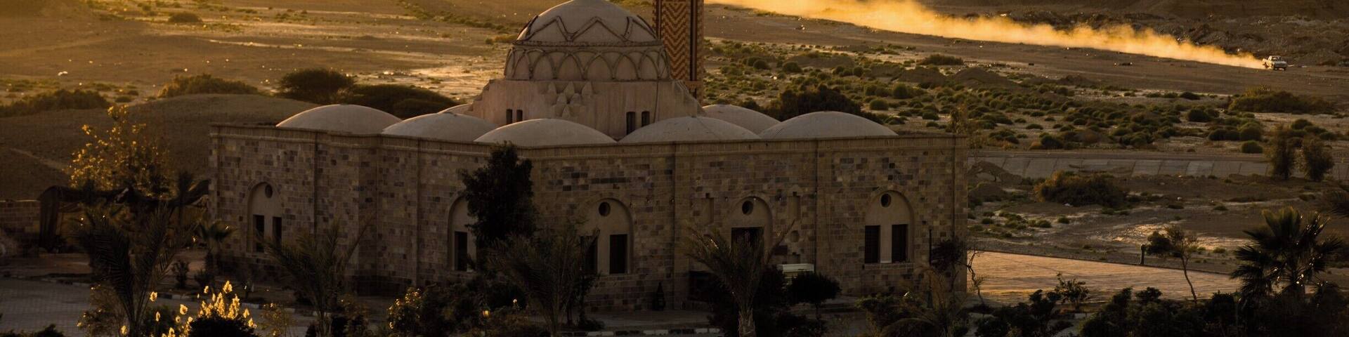 Trails of Dust at sunset near Marsa Alam on the Red Sea in Egypt.