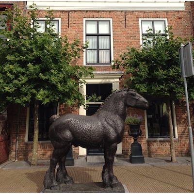 Impressive horse on the market square. Think it is related to the yearly horse fair. http://www.paardenmarktvianen.nl/fotogalerie/aardenmarkt-2012