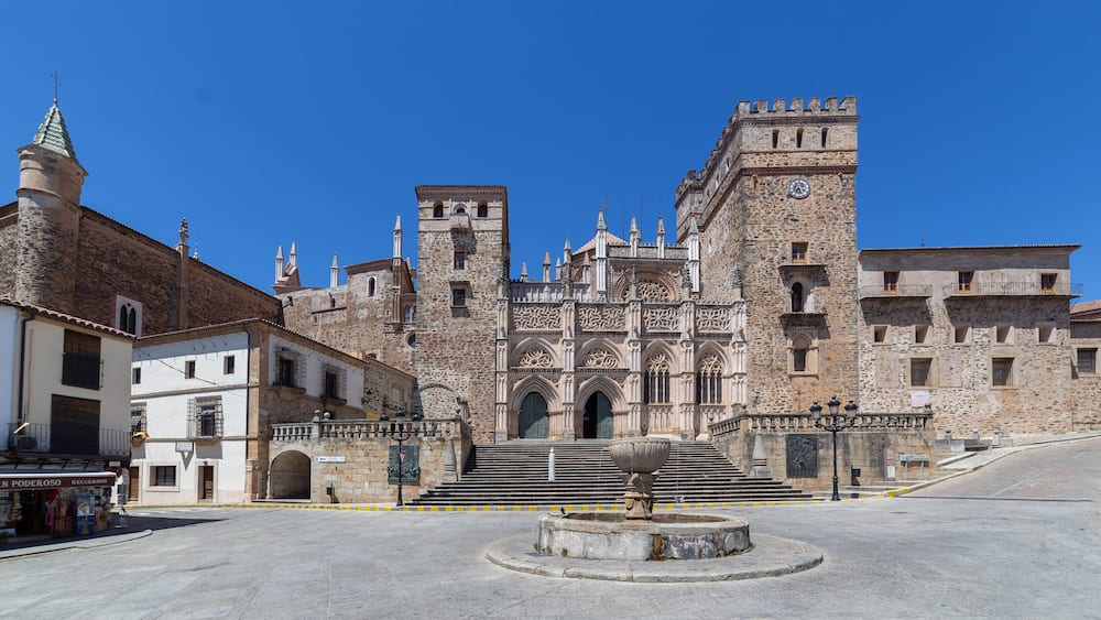 Gudalupe abbey in Caceres, historic building in Extremadura, Spain