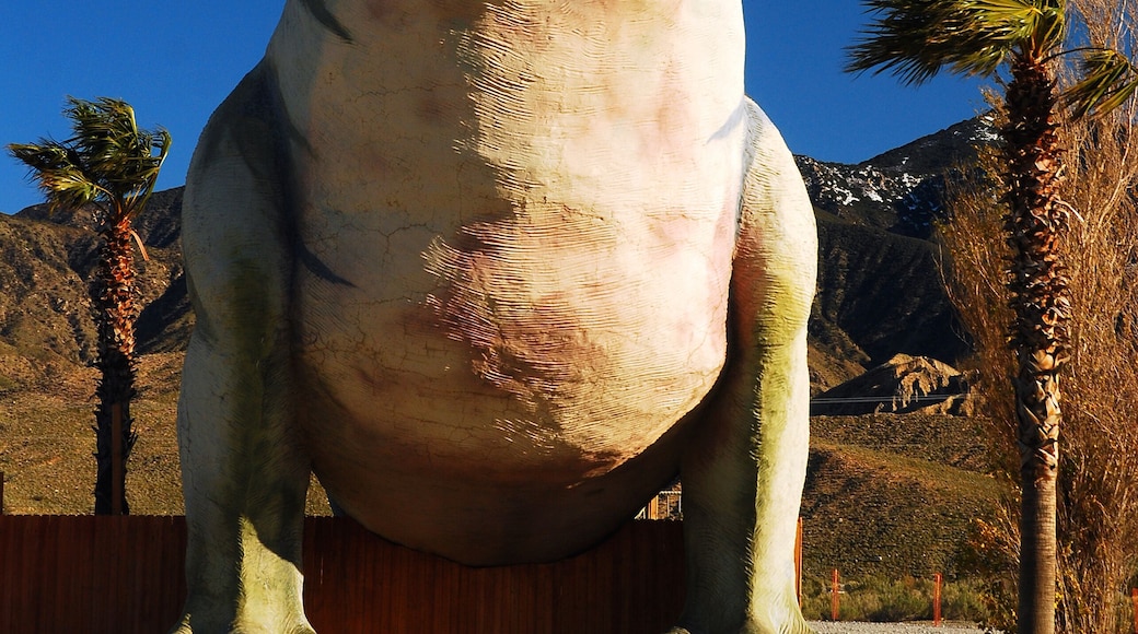 A giant Tyrannosaurus Rex, or T Rex, stands at a roadside attraction in Cabazon and was a filming location for Pee Wee's Big Adventure