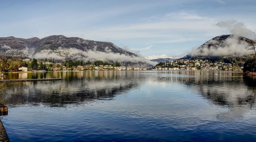Panorama picture of Lake Lugano between Caslano and Lavena Ponte Tresa.