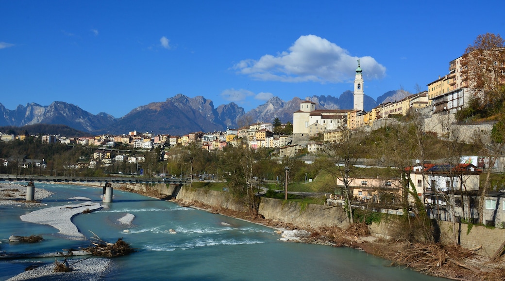 la citta di Belluno con sullo sfondo le Dolomiti