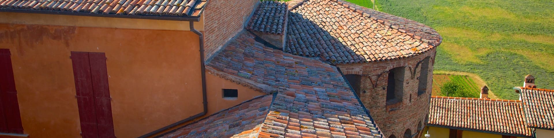 Dozza featuring farmland and a house