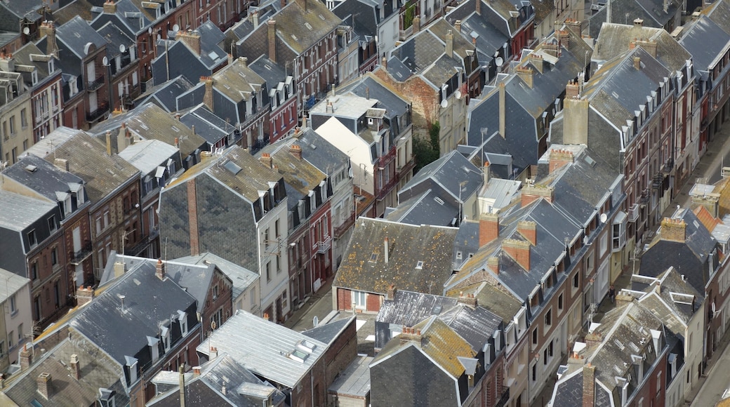 On the 106-meter high chalk cliff that casts its shadow on the coastal town Le Tréport, you look down on the slate roofs of the "quartier des Cordiers" (the quarter of the rope makers).