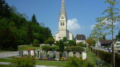 The church in Henau, a part of the Swiss village Uzwil. The church tower is the village's oldest building.