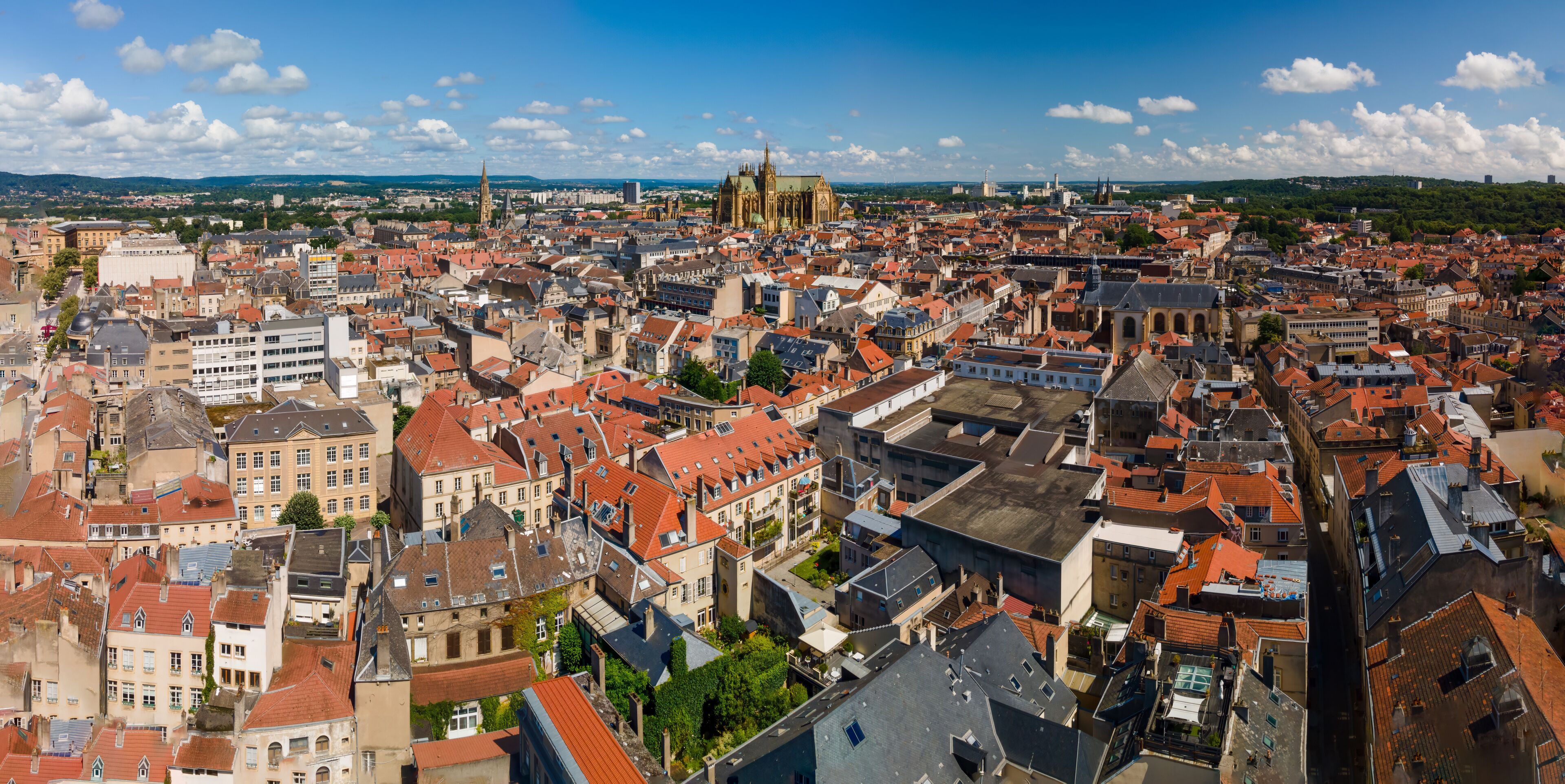 View from above to the city of Metz which is a town in France with a historical city center 