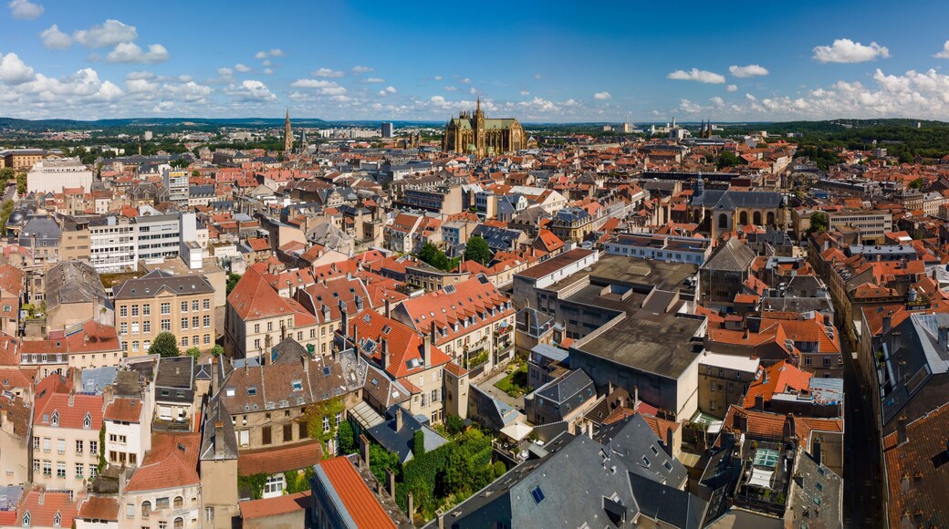 View from above to the city of Metz which is a town in France with a historical city center