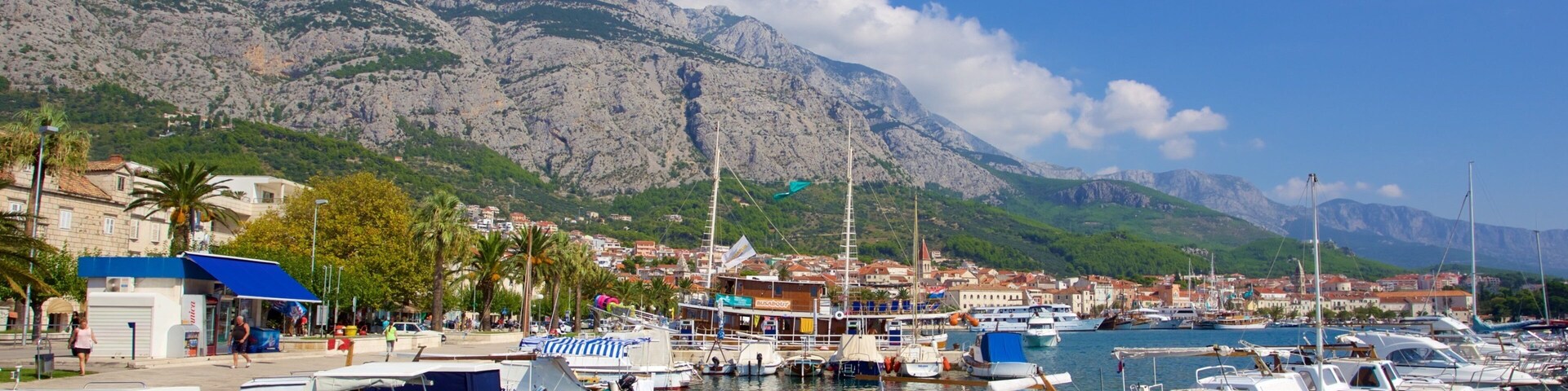 Makarska which includes a marina and mountains