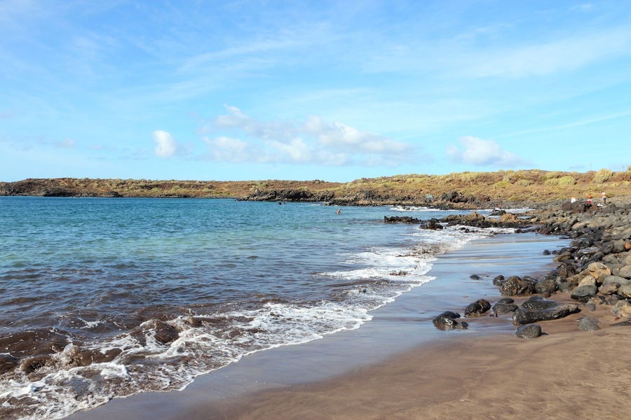 Tenerife, Canary Islands, Spain - beautiful dark sand beach in Costa del Silencio