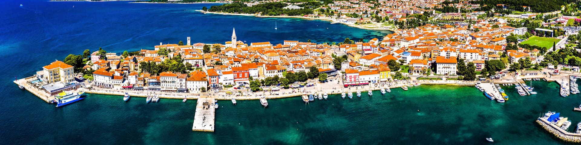 Aerial view of the old town of Porec in Croatia
