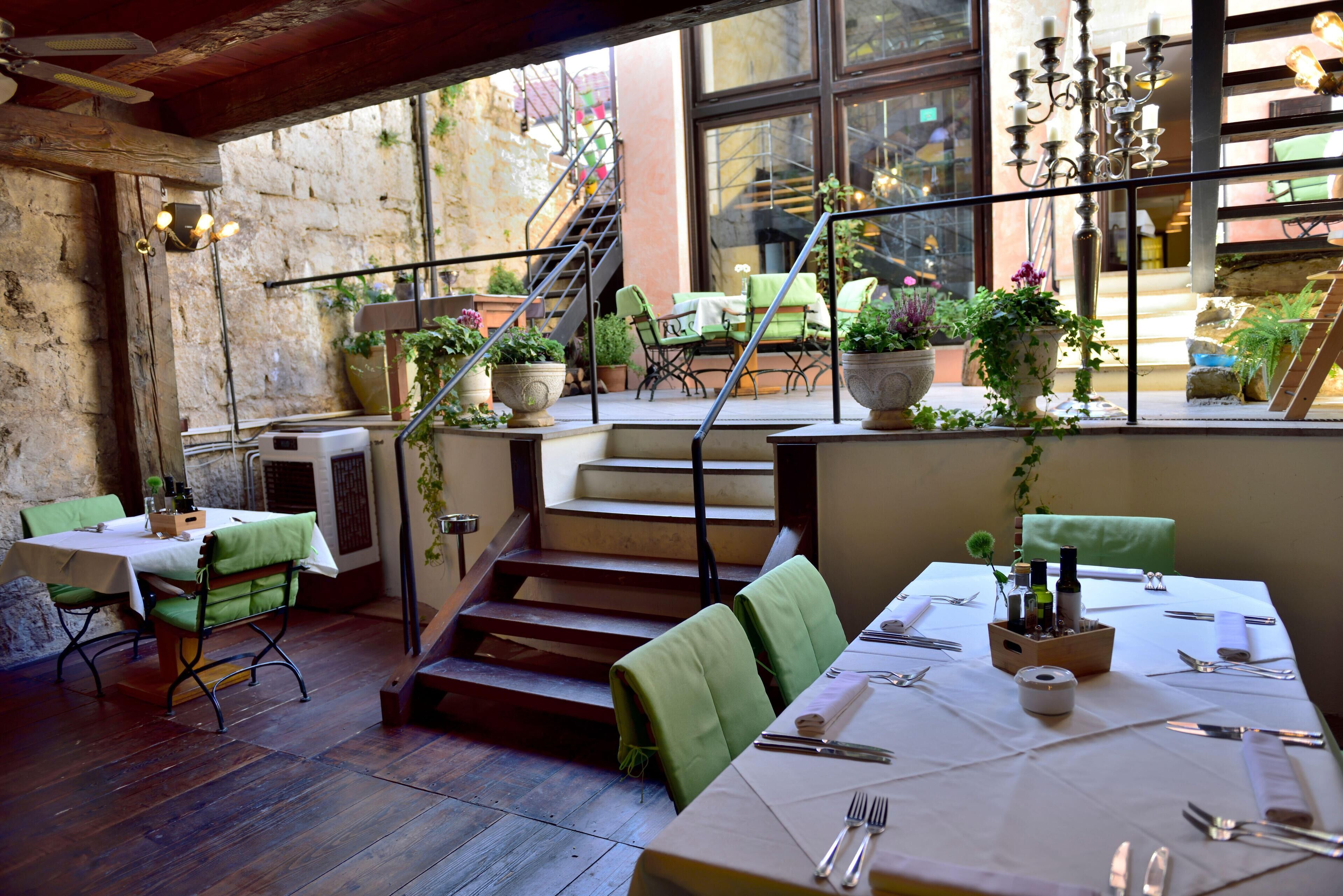 Inside one of the middle levels of the Pentagonal Tower restaurant, Porec, Croatia which is noted for good food and rooftop good view