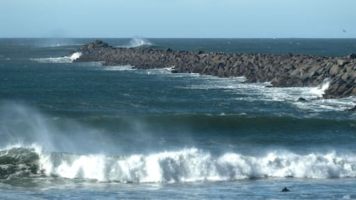 Dramatic storm surf near Westport Jetty with Ocean Shores in the background