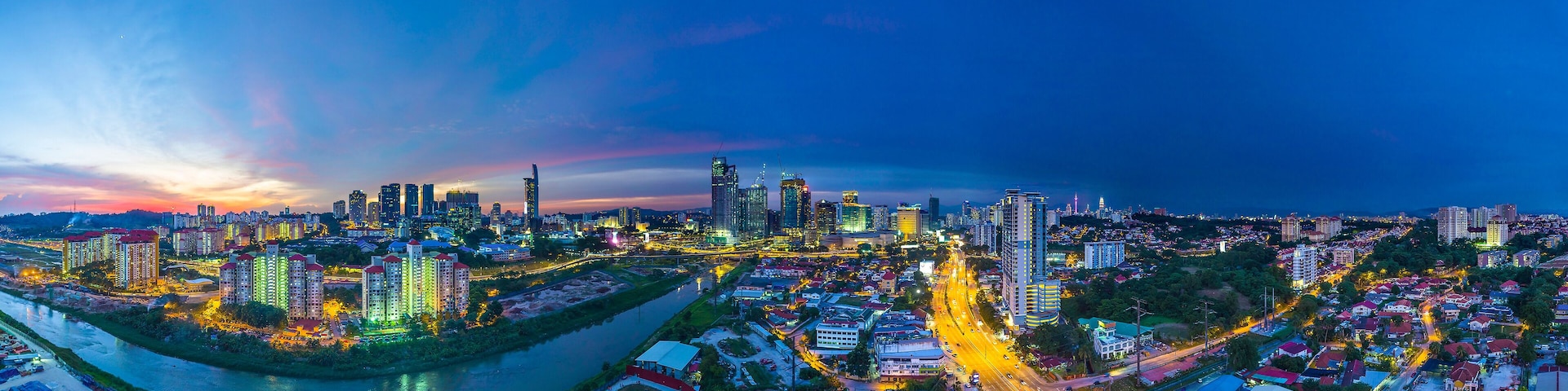 Aerial panorama cityscape of Kuala Lumpur,Malaysia(Old Klang Road). Drone shot. River of live