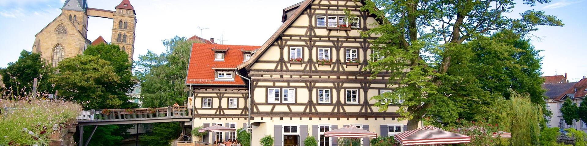 Esslingen showing a river or creek and outdoor eating
