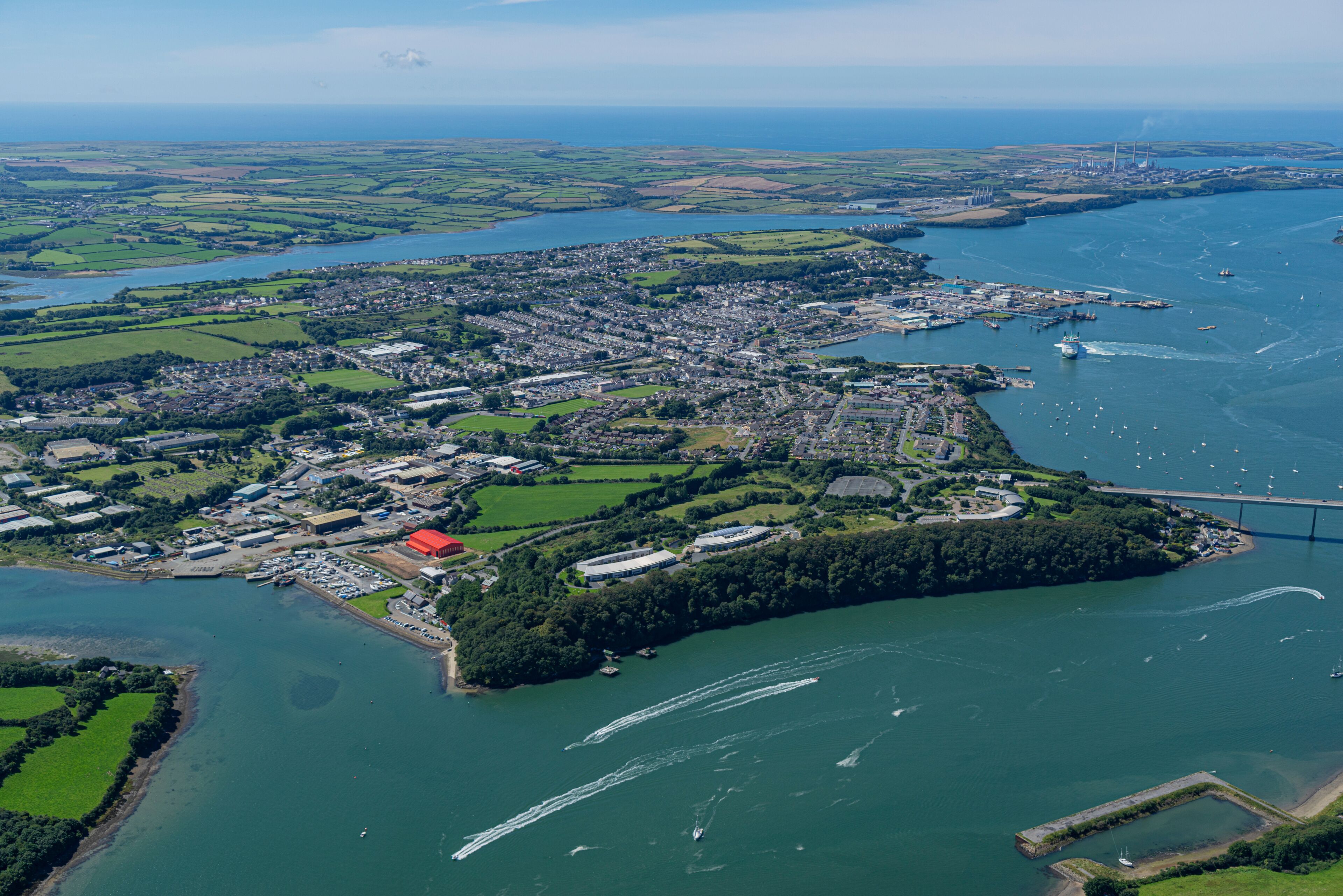 Aerial Views of Pembroke Dock and And Oil and Gas terminals at Milford Haven, Wales, UK
