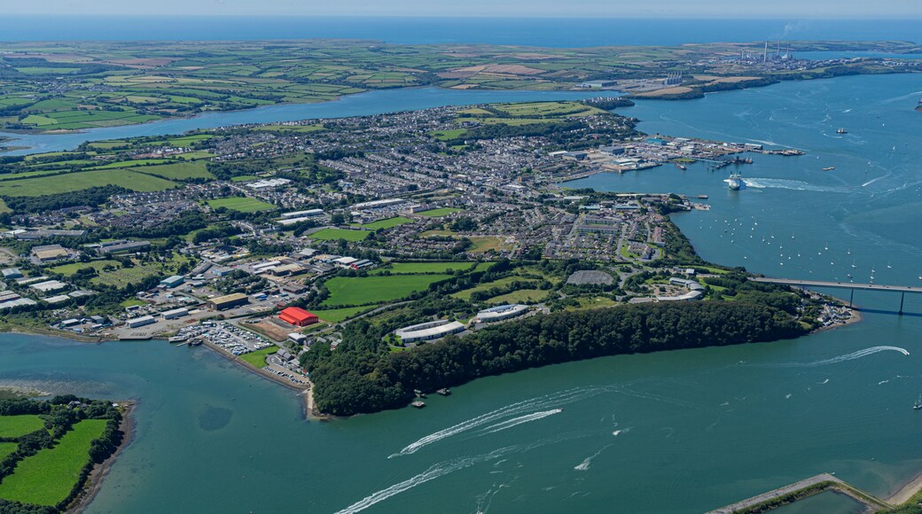 Aerial Views of Pembroke Dock and And Oil and Gas terminals at Milford Haven, Wales, UK