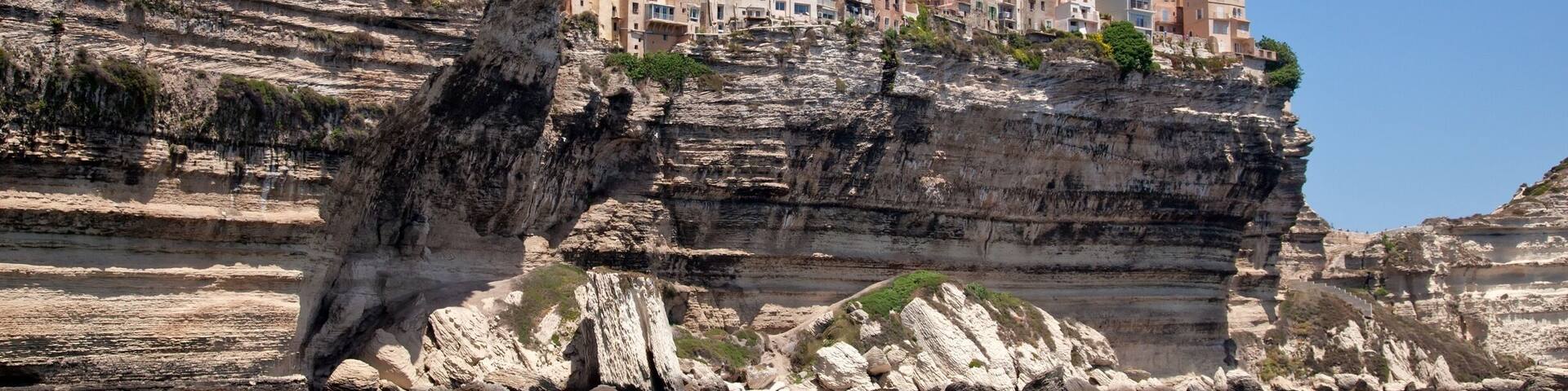 Beautiful old city Bonifacio, Corse, France. View from the sea