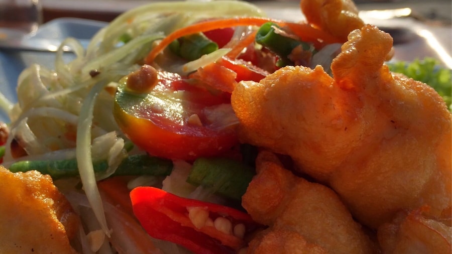 Spicy papaya chicken salad, a deck of cards and our favorite jams.