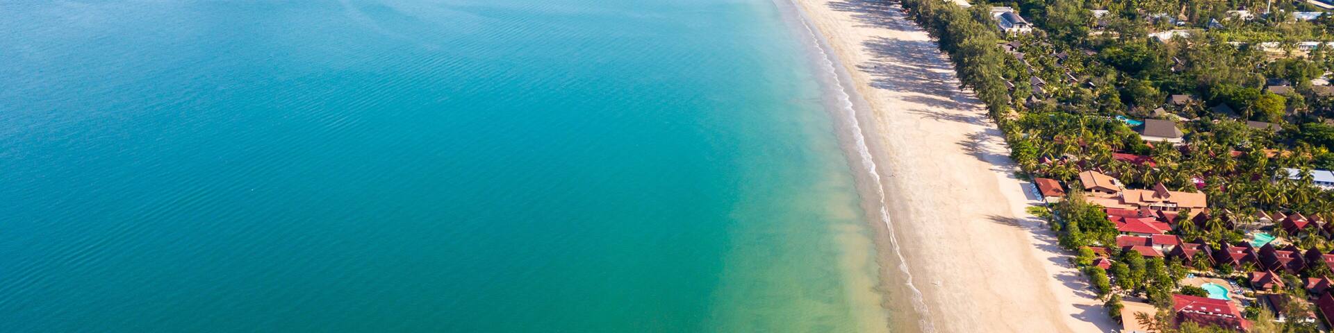 Aerial from drone, Landscape of Klong Dao Beach at Lan ta island.
