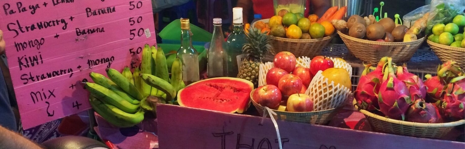 Fruit shakes, fruit shakes, one a day, passion fruit, watermelon, lime or coconut, the choice is tough and there's never enough.