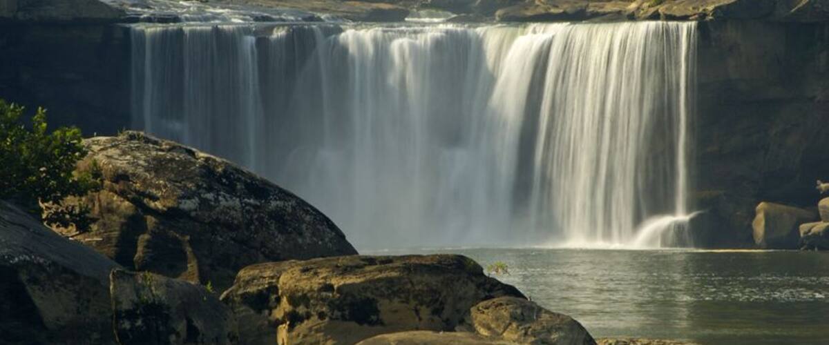 A view of Cumberland Falls from a boulder in the middle of the Cumberland River.