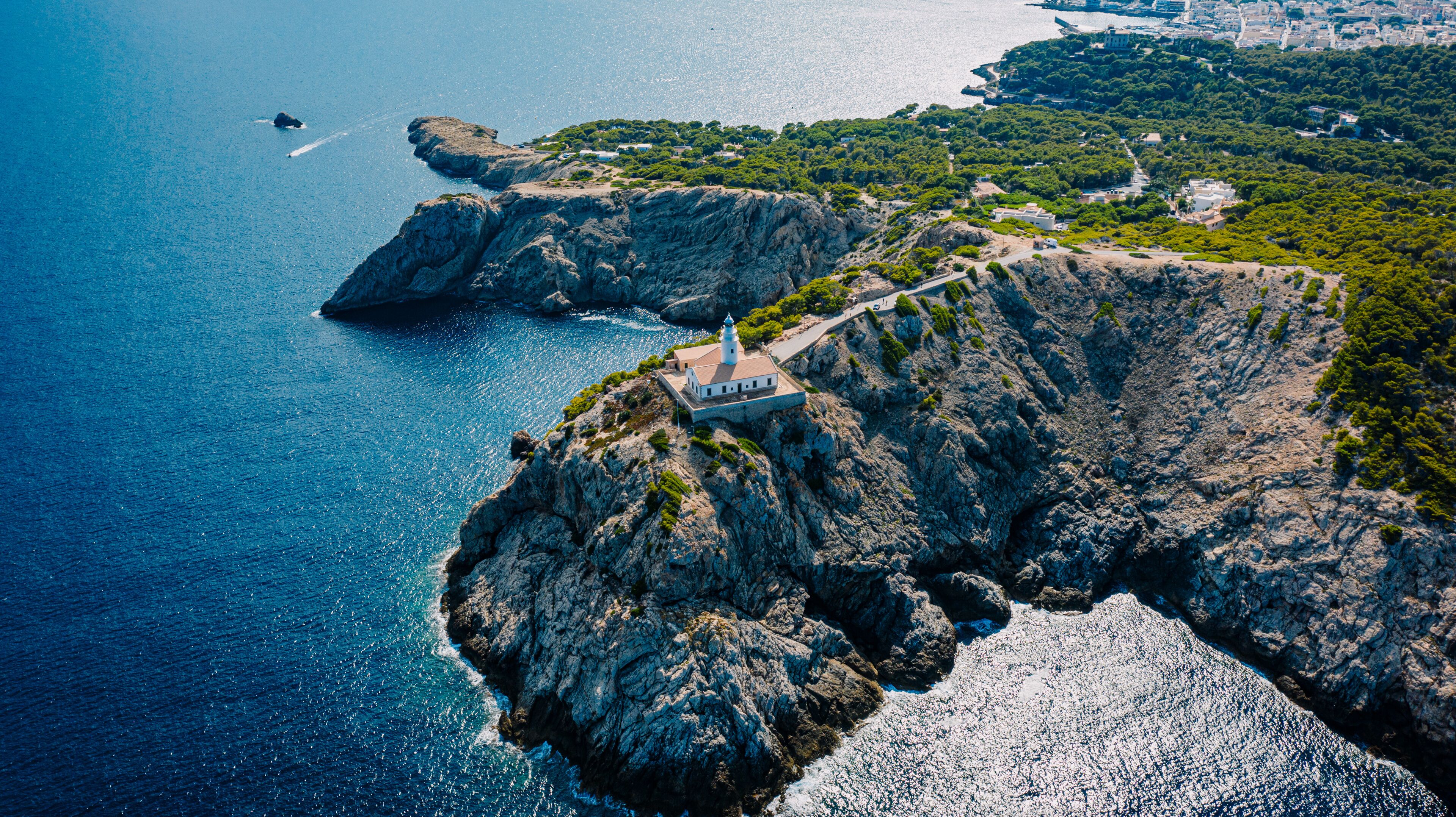 Lighthouse "Faro de Capdepera" from above, Mallorca, Spain, September 2021