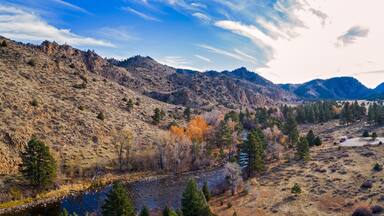 Aerial view of a river in the Rocky Mountains of Colorado