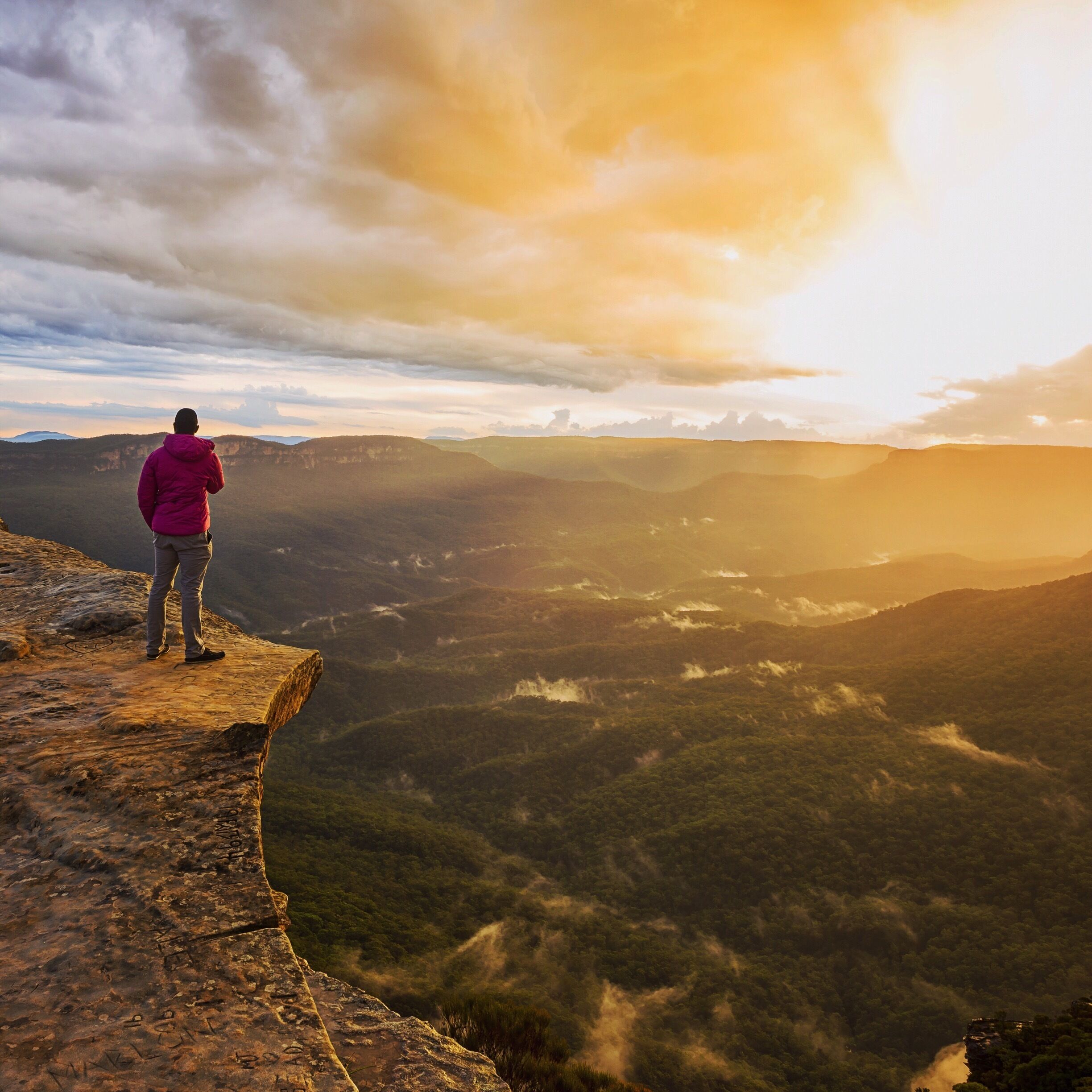 This is Flat Rock, situated in the Blue Mountains in Wentworth Falls. It's a lesser known spot but absolutely beautiful and exhilarating. I found the best way to find it was to search for Little Switzerland Drive in maps and follow that to the end. The area is not fenced so be careful! Great for sunset. 