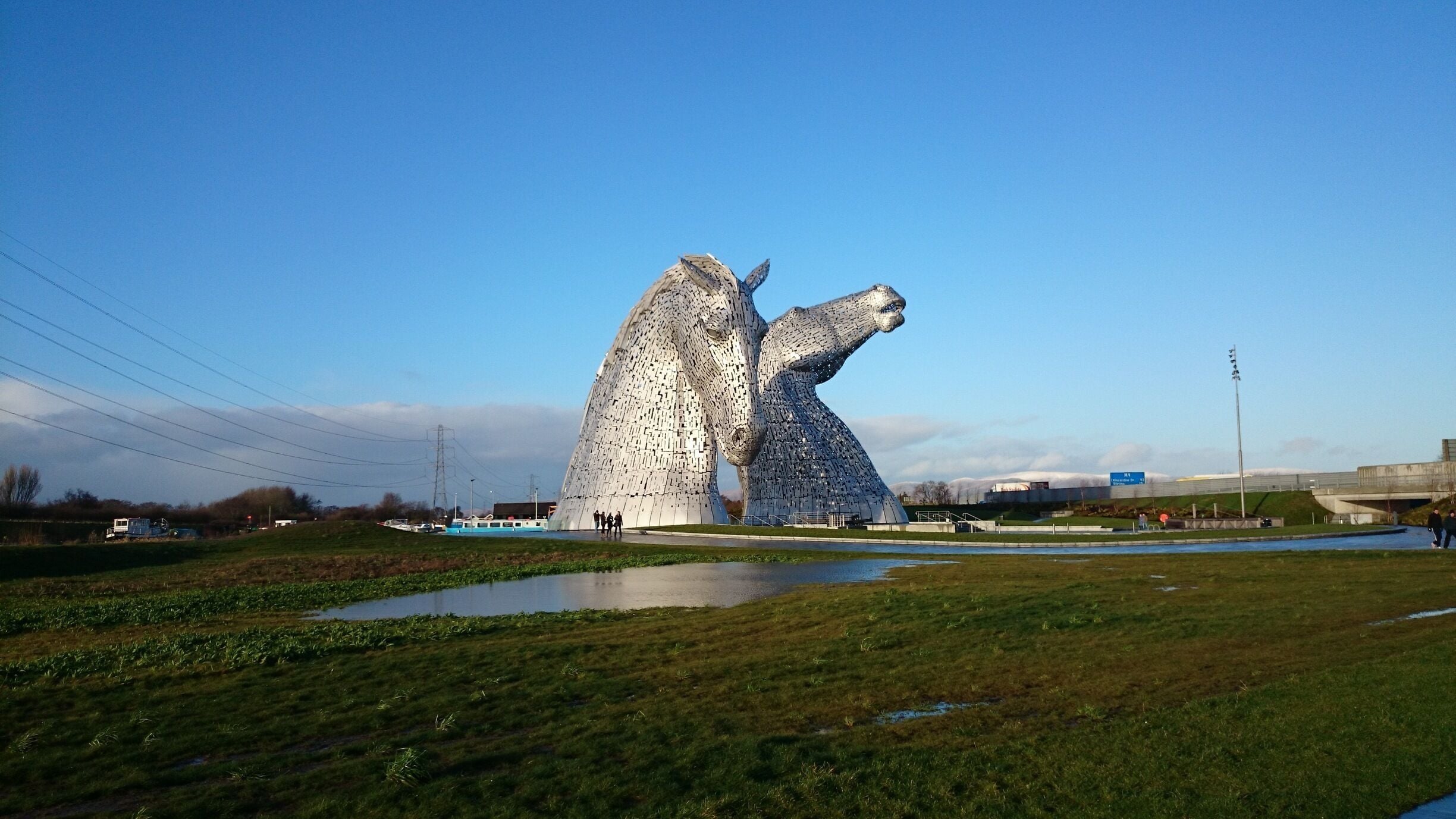 The Kelpies at Helix Park in Falkirk. 

A kelpie is a shape shifting water spirit inhabiting the lochs and pools of Scotland. 
