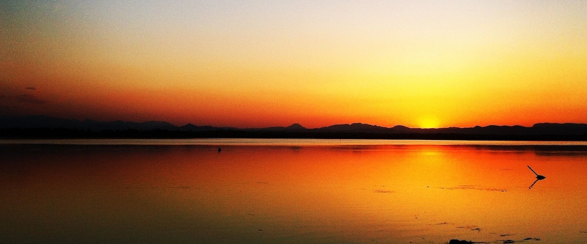 Coucher de soleil, vue de l'étang de Canet, été 2014