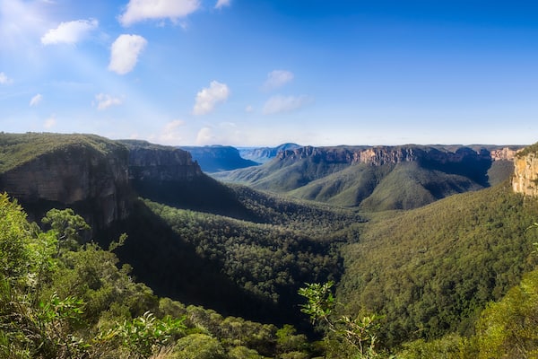 Govetts Leap Lookout Panorama, Blackheath, Blue Mountains National Park, New South Wales, Australia. The vast gorge was visited by Charles Darwin in 1836., Shutterstock ID 1120828748, Purchase Order:
