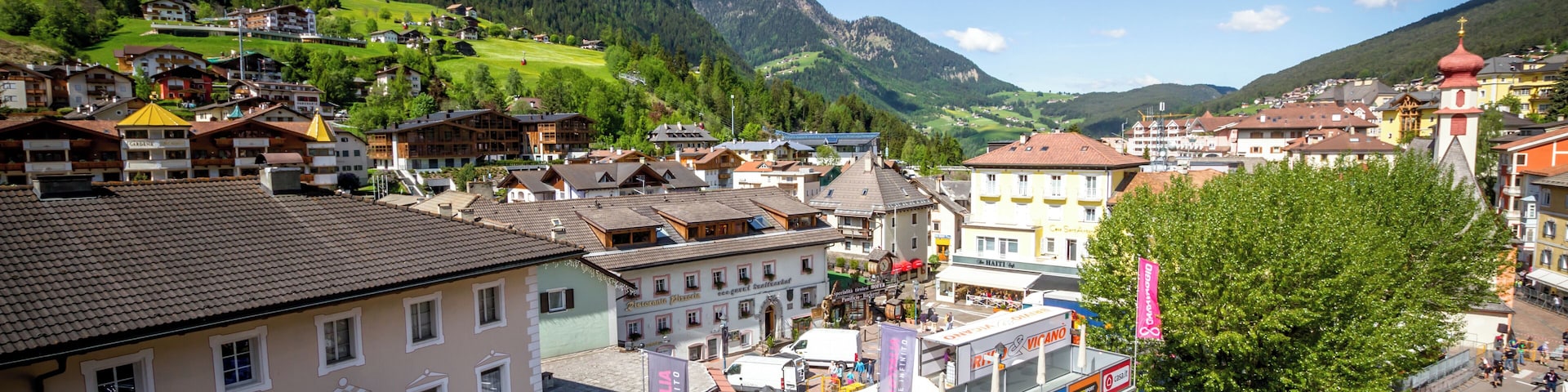 View from our balcony, the morning of the stage. Giro d'Italia, stage 18, Ortisei/St.Ulrich, South Tyrol, Italy. 2017.