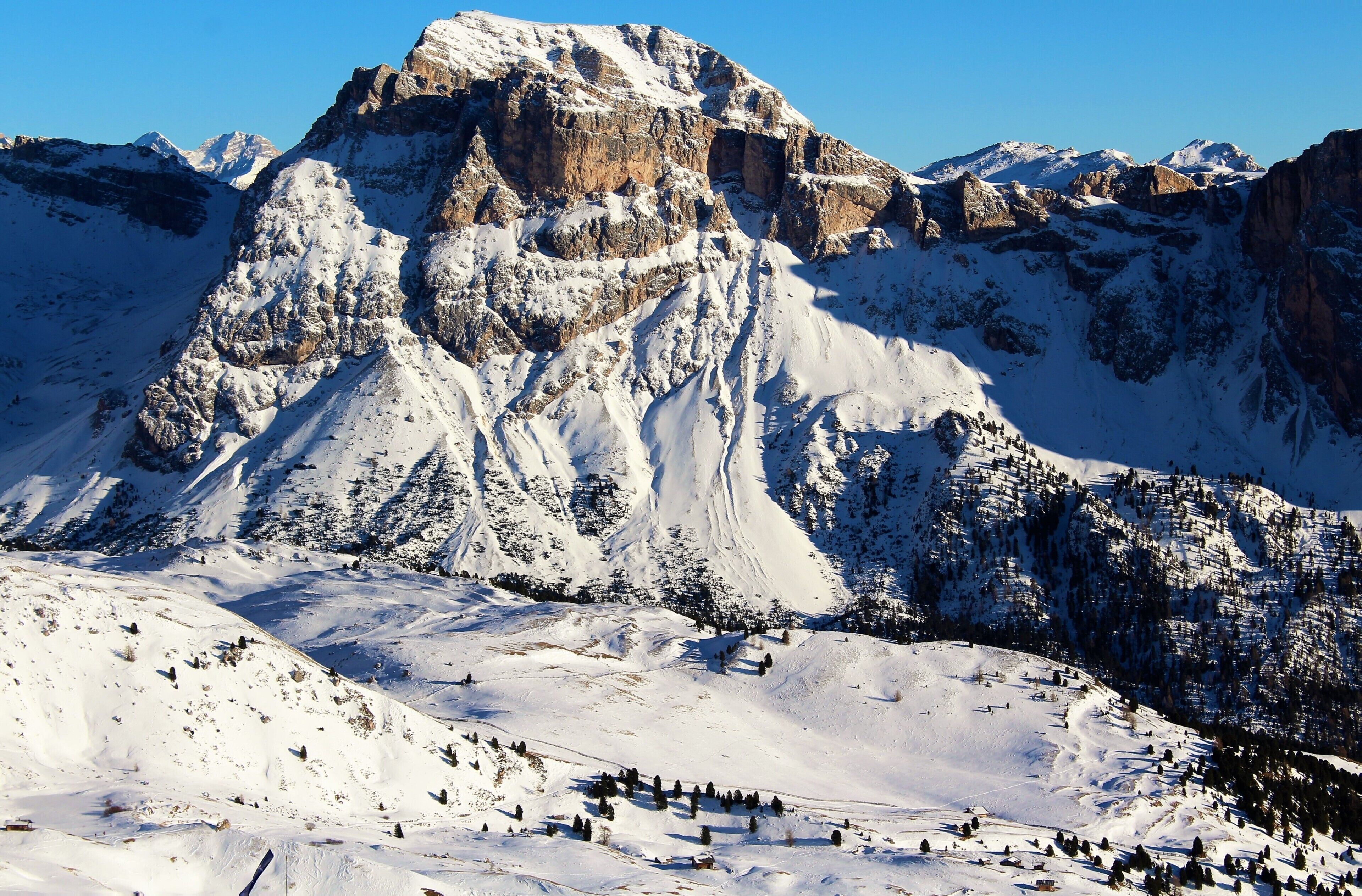 The epic Dolomites! This was taken from the Seceda top station, which is in the Northern Italy town of Urtijëi (Ortisei in Italian, St. Ulrich in Gröden in German). I took the cable car up to the Seceda station, which is 2500 m/8202 ft above sea level. The mountain views at Seceda station were breathtaking! More about the town: Urtijëi is unique in that most of the people also speak Ladin (a Romance language with only 31,000 native speakers). Was wonderful to also walk the town a little bit! On a very cold winter day!