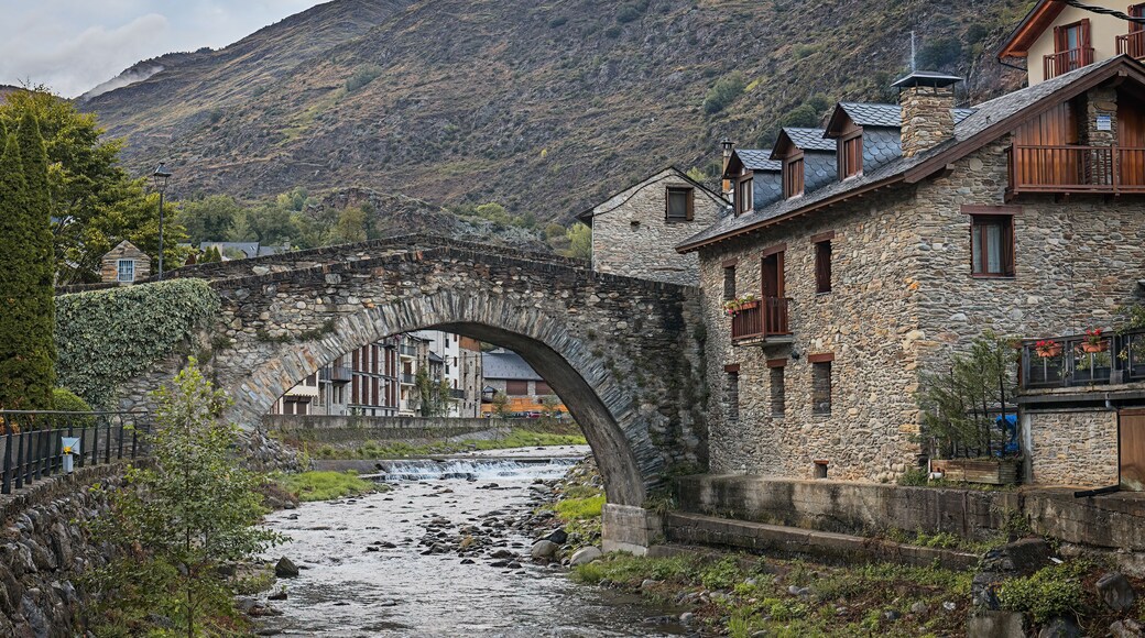 Stone Bridge in Sterri D'aNeu in the evening, Catalan Pyrenees