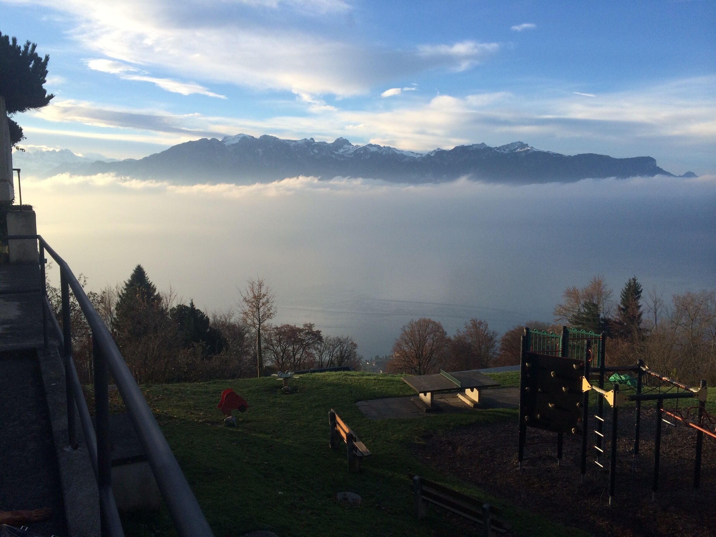 Alpes view from "au chalet restaurant" Mirador Kempiski lake geneva